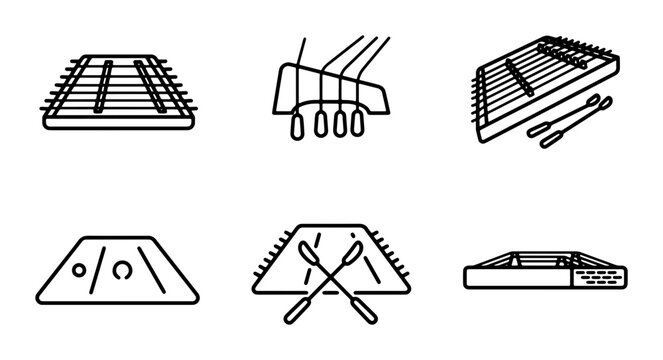 Hammered Dulcimer Icons, String Instrument Line Art Collection