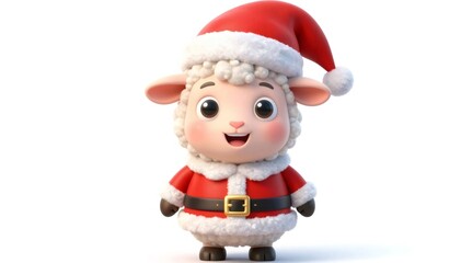 Fototapeta premium Cute lamb wearing santa claus costume smiling