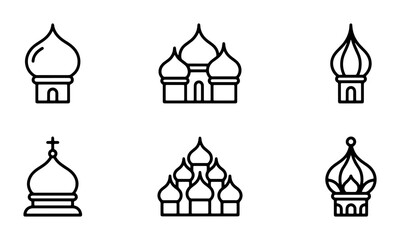Fototapeta premium Orthodox Church Domes Vector Icons Set, Religious Architecture Symbols