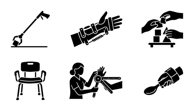 Rehabilitation Aids, Assistive Devices, Medical Equipment Icons, Therapy Tools, Healthcare Support, Disability Solutions
