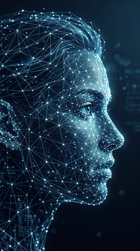 Profil d'un visage de femme form&eacute; par un r&eacute;seau de donn&eacute;es num&eacute;riques