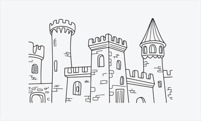 Obraz premium castle tower outline coloring book page line art icon set vector illustration