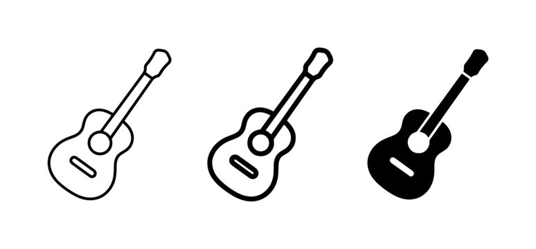 Acoustic Guitar Icons, Music Instrument Vector Graphics, Simple Guitar Symbols