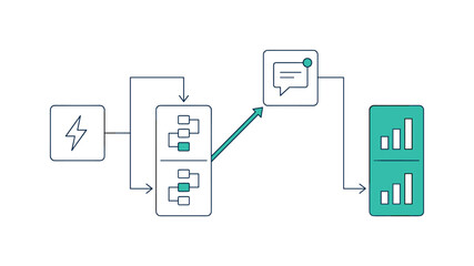Obraz premium Abstract diagram of marketing automation flow with nodes representing triggers, workflows, actions, and outcomes connected via