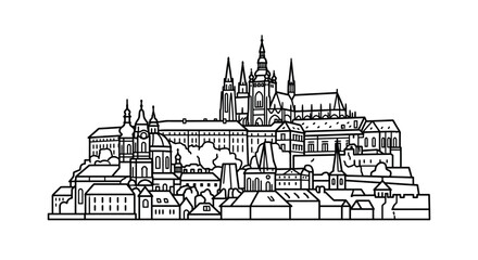 Fototapeta premium A detailed line drawing of a historic medieval castle complex