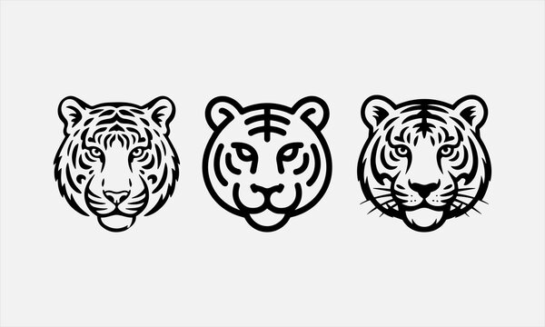 simple tiger, vintage logo line art concept black and white color. vector illustration