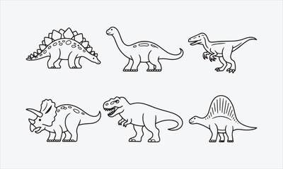 Vector line set of Dinosaurs. Dinosaur outline for coloring including Stegosaurus vector illustration © lokshmon