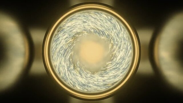 Rotating golden circular portal with swirling liquid texture center circle gold swirl motion abstract circle gold swirl motion