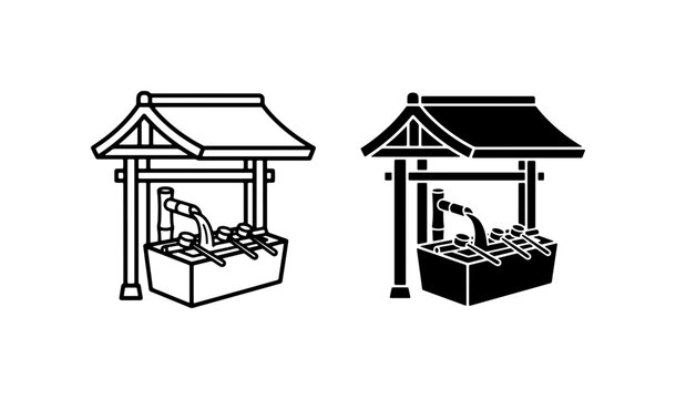 Japanese Water Well Vector Icons, Traditional Well Design, Rural Water Source