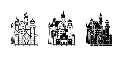 Castle Icons Set, Medieval Fortress Vector Graphics, Royal Palace Silhouette © Image World