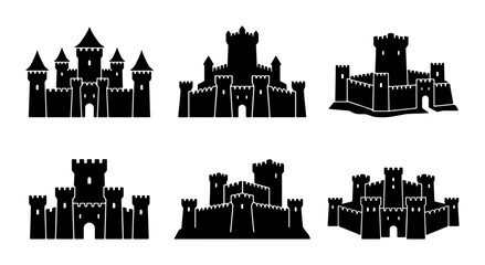 Medieval Castle Icons Set, Fortress Vector Graphics, Royal Citadel Collection © Image World