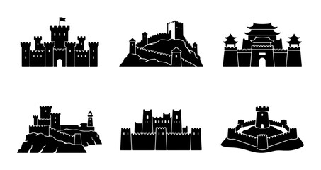 Castle Icons Set, Medieval Fortress Vector Graphics, Historic Fortifications Collection © Image World