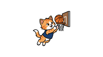 Fototapeta premium A cute orange kitten playing a game of basketball indoors