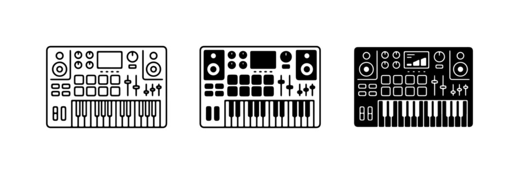 Synthesizer Icons, Music Production Equipment, Electronic Instrument Vector Set