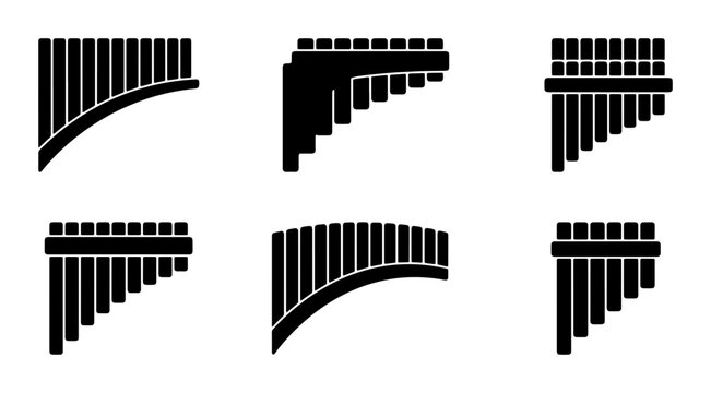 Pan Flute Set, Musical Instrument Icons, Woodwind Vector Collection