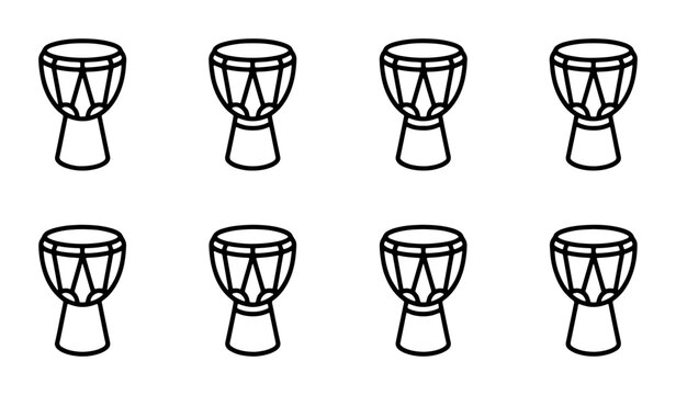 Djembe Drums, African Percussion Instruments, Set of 8 Vector Icons