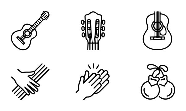 Guitar Icons Set, Musical Instruments, Flamenco Elements, Vector Graphics