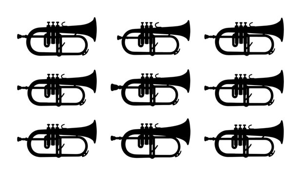 Nine Black Trumpet Silhouettes, Musical Instrument Icons, Brass Band Vector Art