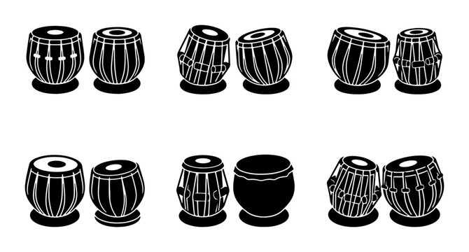 Tabla Drums Set, Indian Percussion Instruments, Musical Duo Vector Icons
