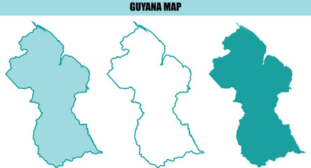 Fototapeta premium Guyana map outline country shape illustration vector graphic teal colors.