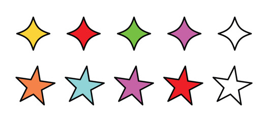 colorful sparkling star icons shiny magic twinkle shapes decoration symbols collection pack bundle vector illustration isolated graphic © Rashida