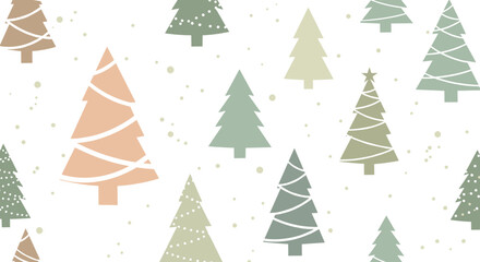 Obraz premium Seamless winter forest pattern with stylized christmas trees in muted earthy tones and various decorative patterns.