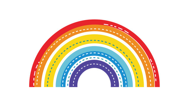 Minimalist rainbow illustration with colorful arches featuring internal dashed lines, perfect for children nursery decor and simple graphic designs.