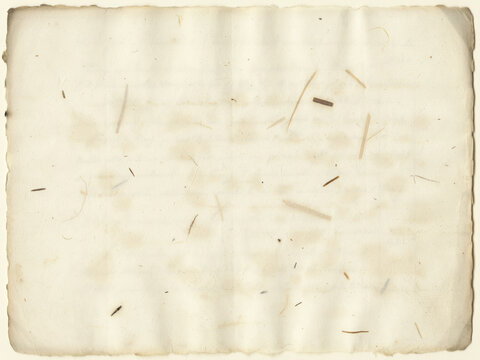 Vintage handmade paper texture with natural fiber inclusions, antique parchment background, rustic deckled edge stationery for scrapbooking and invitations