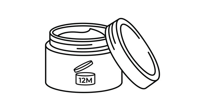 Cosmetic jar with open lid and pao symbol black line silhouette