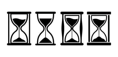 Fototapeta premium Hourglass vector icons set black sand glass clock timers flat sandglass line icon collection countdown and deadline symbols