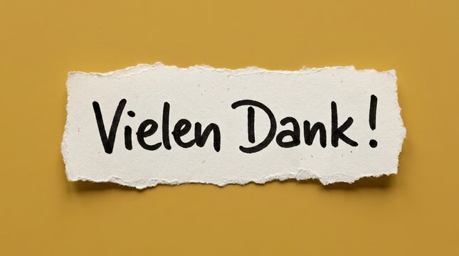 Torn paper with 'vielen dank ' on yellow background
