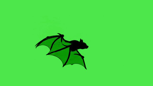 Cartoon flying green bat character vector illustration on bright background