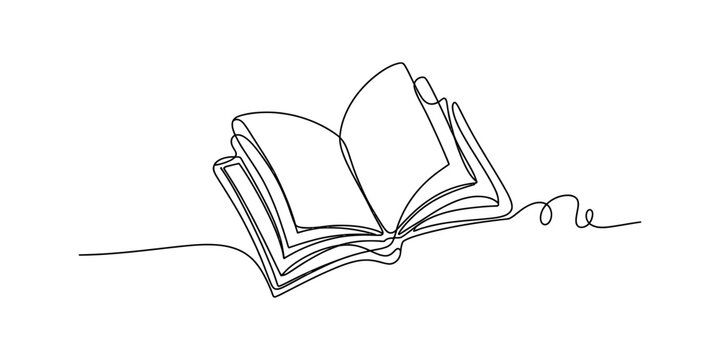 Open book drawing made with a single continuous line style Vector, illustration