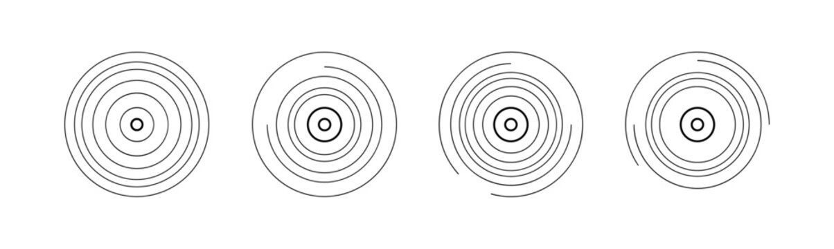 Four concentric circle patterns with varying line breaks on white background