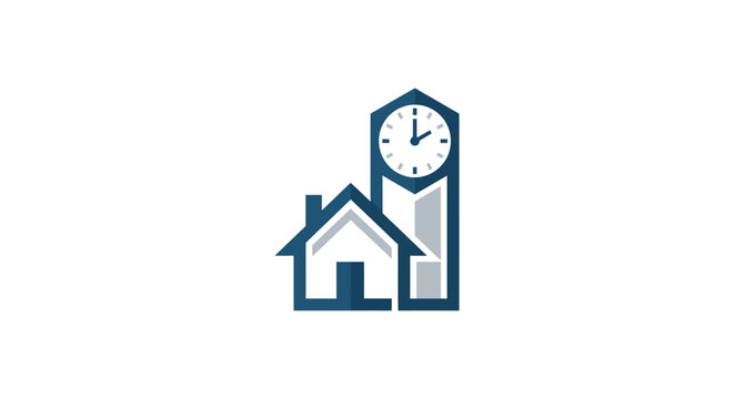 Minimalist logo design featuring a house combined with a clock tower icon.