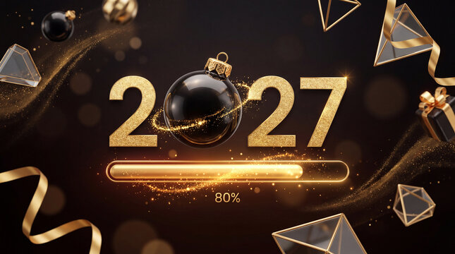 Luxury 2027 New Year Loading Screen with Golden Progress Bar and Black Ornament