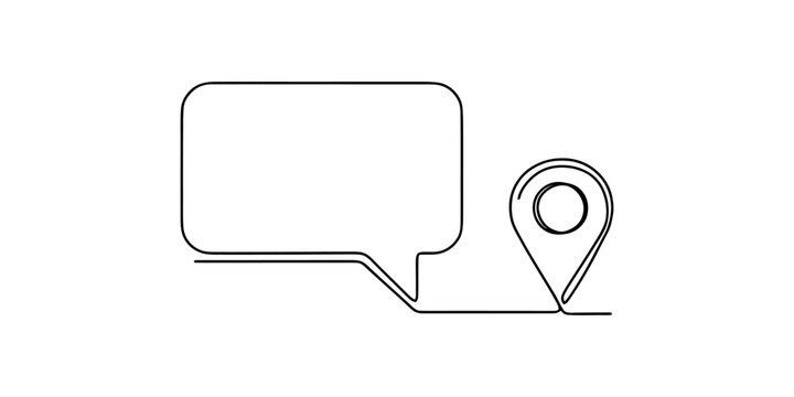 Continuous single line drawing of a speech bubble and a map location pin icon symbol representing navigation communication message and location services Vector, illustration