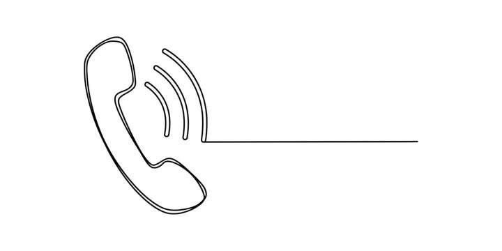 Continuous single line drawing of a telephone handset receiver ringing with sound waves showing a simple minimalist design for communication and support Vector, illustration