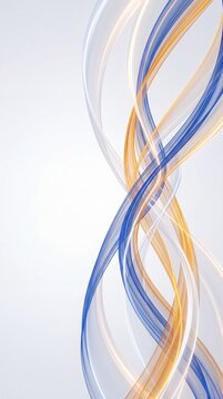 Abstract Blue and Gold Flowing Waves and Translucent Lines on White Background