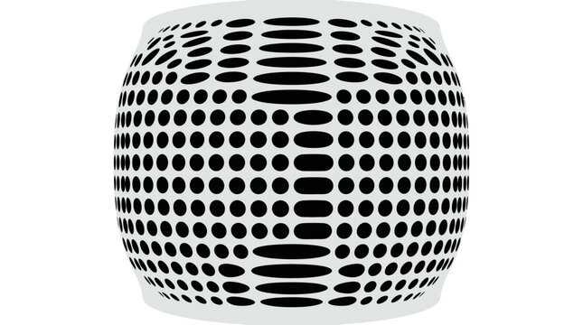 A black and white sphere with a repeating dot pattern design