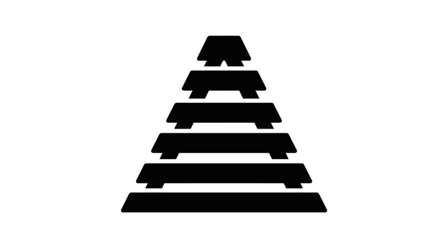 A black geometric pyramid shape sits on a white background