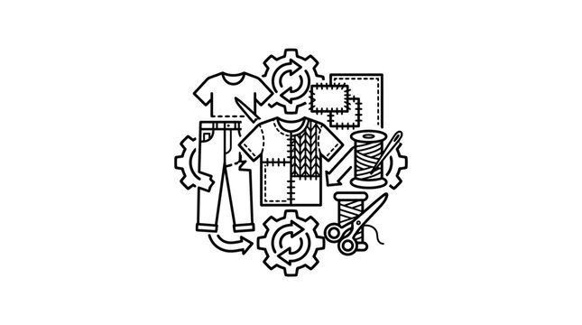 A black and white icon representing sustainable clothing production process