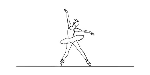 Elegant ballerina dancer in a graceful pose created with a single continuous black line drawing style for a minimalist artistic illustration design Vector, illustration © Kailash Roy