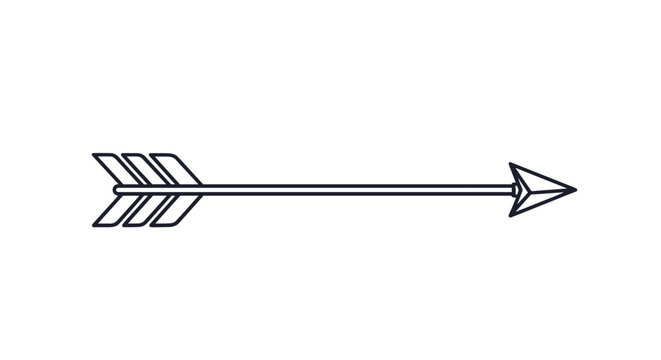 Elegant minimalist black outline vector illustration of a classic tribal archery arrow isolated on white background.