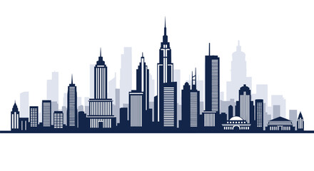 Fototapeta premium High-quality silhouette of a modern city skyline showing various tall skyscrapers and iconic urban architecture.