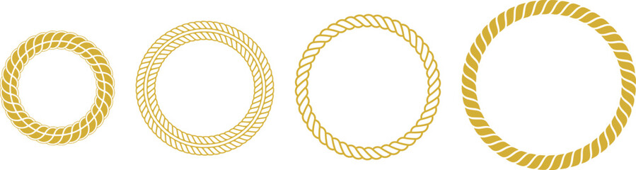 Golden rope circle frame set four sizes twisted cord border decoration vector illustration © Serhii Bielik