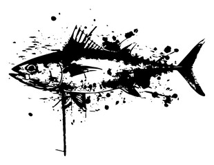 Obraz premium Bluefin Tuna Fish Silhouette Ink Splatter Grunge Illustration Sport Fishing Artistic Vector Art