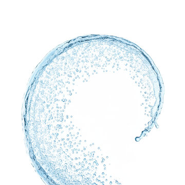 voluminous light blue water splash in a perfect arc, thousands of suspended crystalline droplets on a transparent background, showcasing fluid dynamics and elemental perfection concept