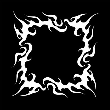 Abstract tribal fire frame, sharp, roots, flowing symmetry pattern. dark square border vector for graphic design element