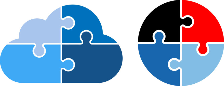 Cloud computing puzzle and circular data integration concept with gradient colors